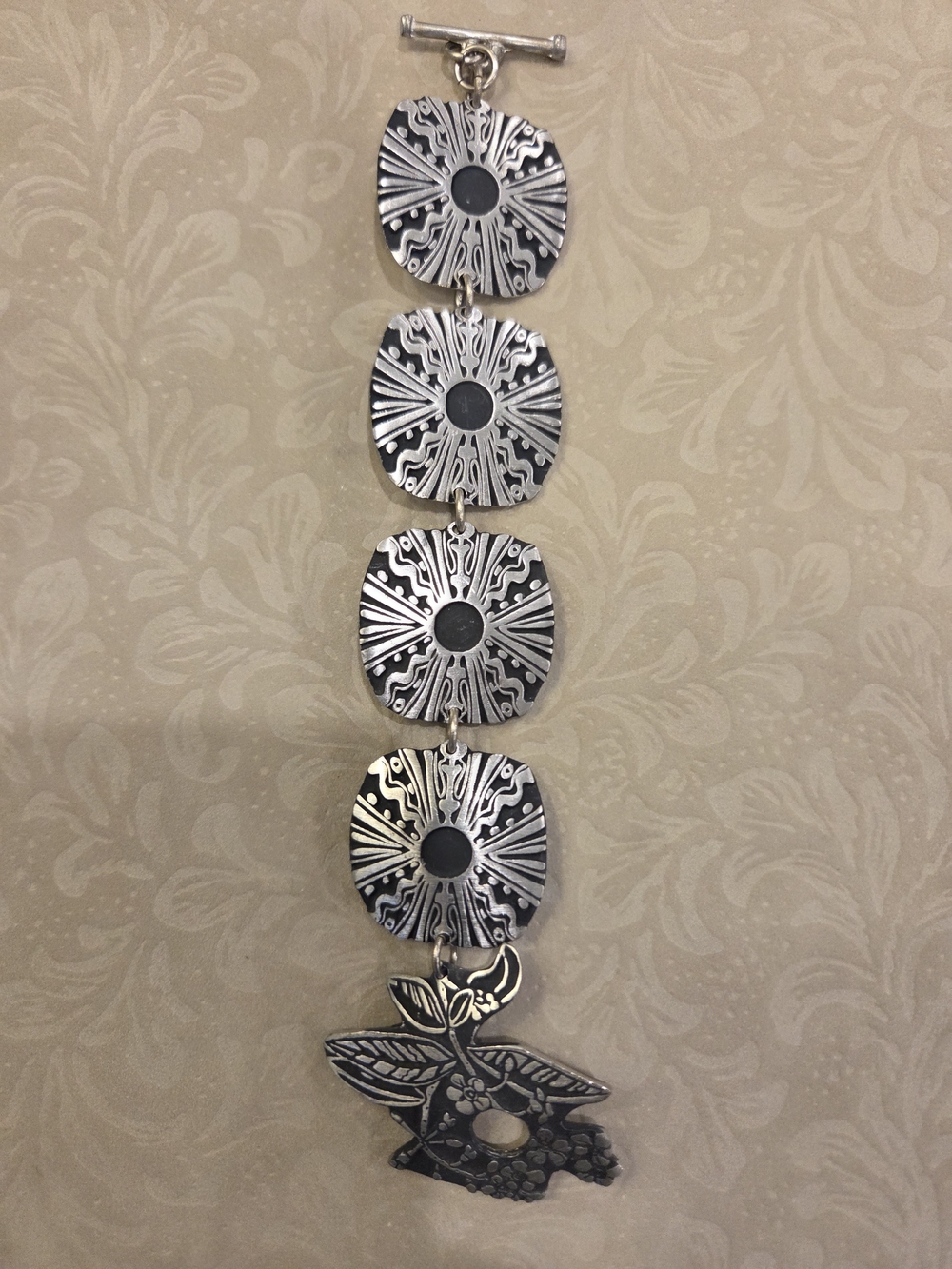 Vintage Alice Seely Silver Floral Medallion Link Bracelet